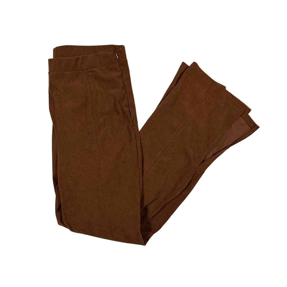 Kirious Ribbed Corduroy Flare Pants Womens L Brown Side Slit Boho Retro 70s Boot